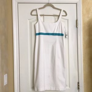 Theory White Cotton Dress with Blue Ribbon Bow S 4